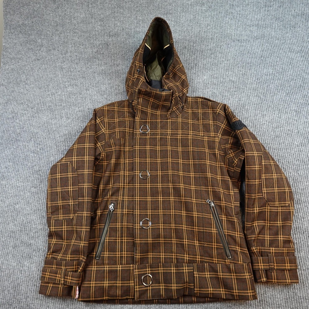 Bonfire Jacket Womens Medium Brown Plaid Hooded Insulated Ski Snowboard Winter